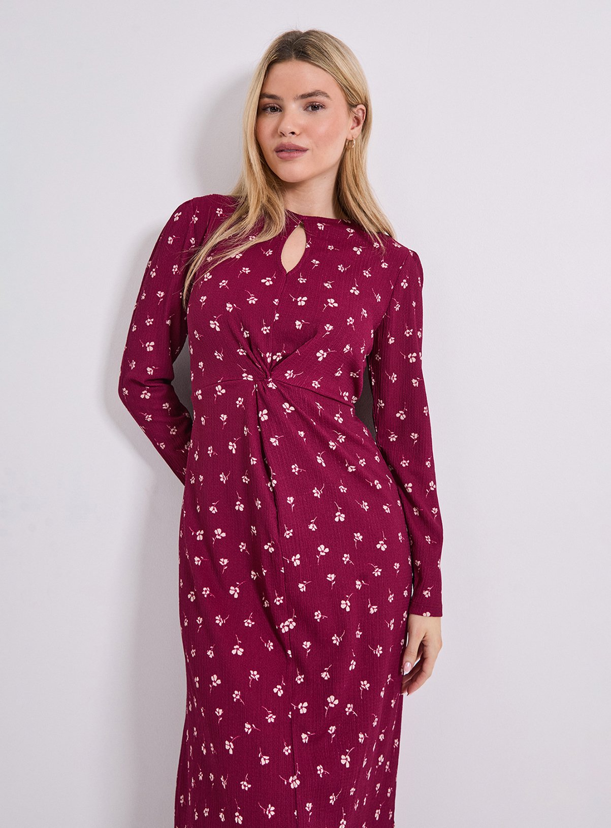 DOROTHY PERKINS Ditsy Floral Knot Waist Long Sleeve Midi Dress 12 - Image 2 thumbnail